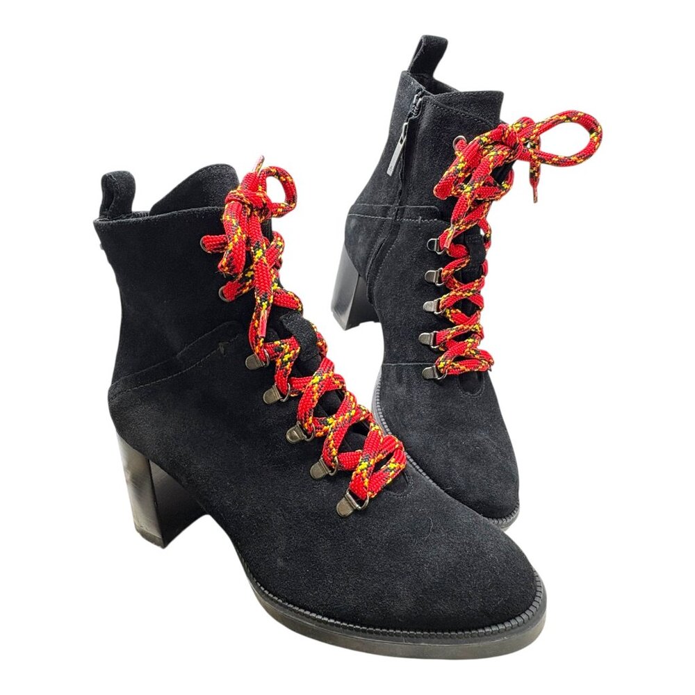 Aquatalia Isotta Black Suede Block Heel Moto Inspired Booties‎